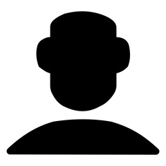 Simple black silhouette icon of a person, commonly used as a user avatar or profile placeholder. Minimalistic design ideal for websites, applications, and digital interfaces.