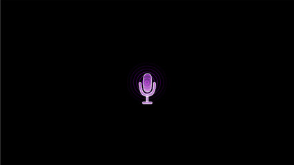 neon purple line microphone icon .