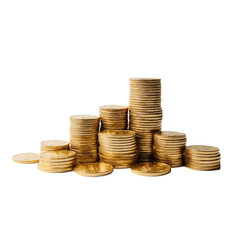 A stack of gold coins on a white background.isolated on transparent or white background