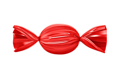 Candy in a red shiny wrapper isolated on white. Clipping path included