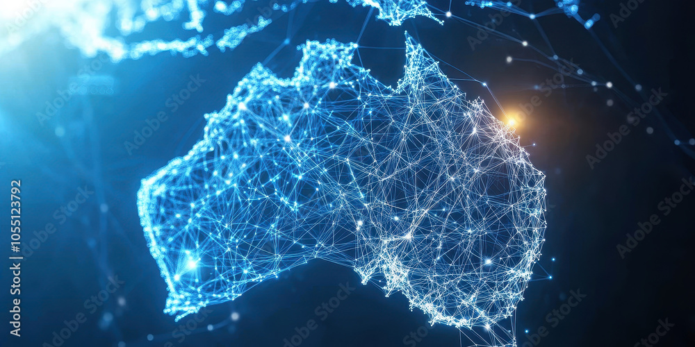 Wall mural digital map of australia with a glowing network connection