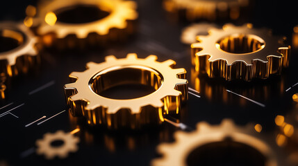 Intricate golden gears interlock, representing the synergy and collaboration essential for success in any endeavor