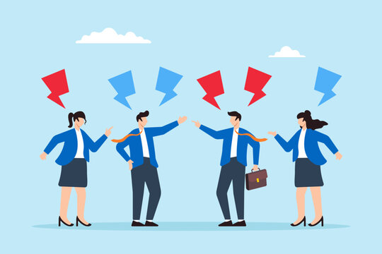 Flat illustration of business colleagues arguing work disagreement dispute conflict problem challenge