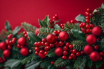 Festive Christmas Wreath with Red Ornaments and Greenery for Holiday Decor