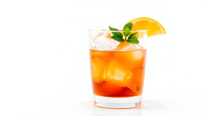 A glass of a drink with a slice of orange on top