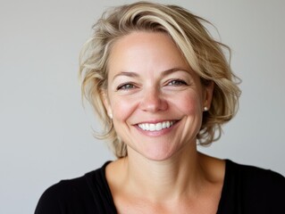 Fototapeta premium Joyful Woman with Blonde Hair and Light Skin Smiling