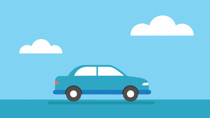 Car on the road and in the sky with vehicles and transport symbols