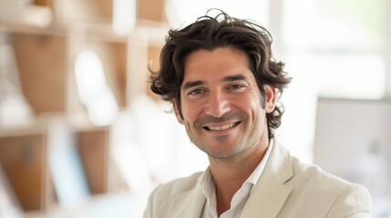 Obraz premium Confident Italian architect in business attire smiling in an office setting