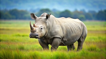 Obraz premium White rhinoceros Ceratotherium simum on grass symmetrically