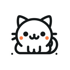 Kawaii cat sitting, adorable character, black and white, cartoon animal