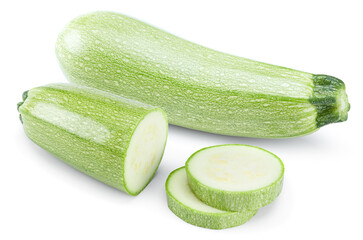 zucchini or marrow slices isolated on white background. full depth of field. clipping path