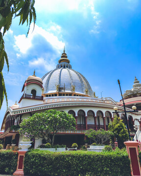 The grand temple dome in Mayapur, West Bengal, India in May 2023....