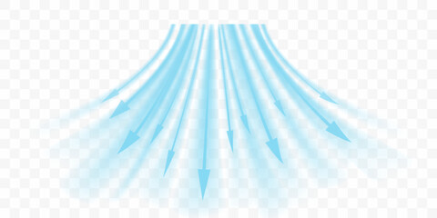 Cold flow from the air conditioner. Propagation of frosty waves with direction. Realistic 3d vector