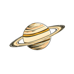 Saturn hand drawn illustration isolated on white background. Generative AI