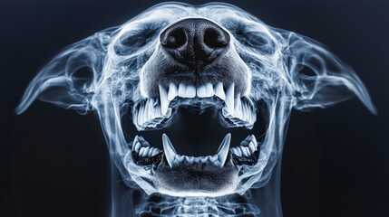 Fototapeta premium X-ray Image of Dog Skull and Front Legs on Dark Background