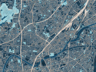 Painterly Style City Map of Suita, Japan in a Blue Color Scheme.