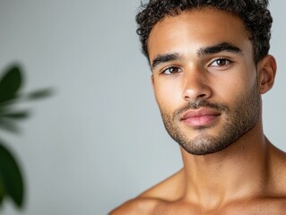 Fototapeta premium Relaxed Mixed Race Man with Light Skin and Happy Expression