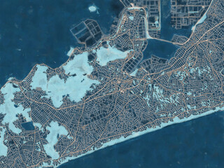 Painterly Style City Map of Tahara, Japan in a Blue Color Scheme.