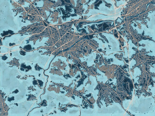 Painterly Style City Map of Tajimi, Japan in a Blue Color Scheme.