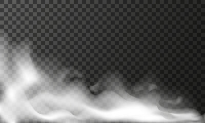 White creeping fog or smoke on transparent background. Vector stock illustration.