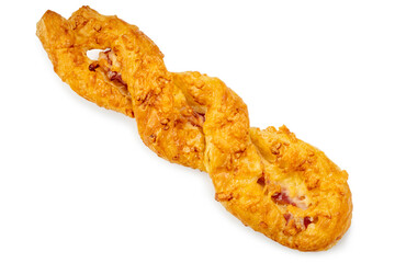 Bacon Twist Pretzel or Breadstick on white background, Bacon Twist breadcrumb isolate on white with clipping path.