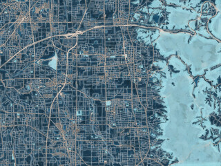 Painterly Style City Map of Tenri, Japan in a Blue Color Scheme.