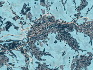 Painterly Style City Map of Toki, Japan in a Blue Color Scheme.