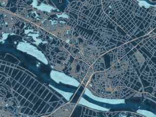 Painterly Style City Map of Toride, Japan in a Blue Color Scheme.