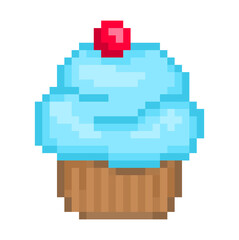 Obraz premium Pixel illustration of a blue cupcake