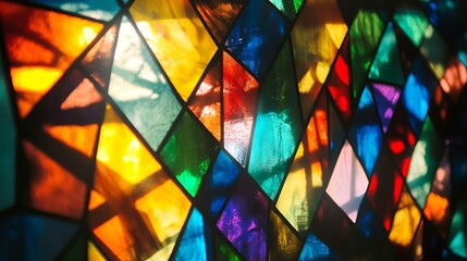 Vibrant Stained Glass Mosaic in Rainbow Colors with Geometric Pattern