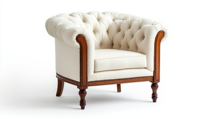 Elegant vintage armchair with plush upholstery, embodying classic style and timeless comfort.