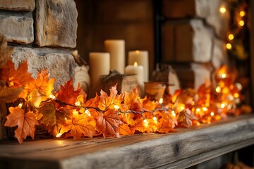 Autumn leaf garland with fairy lights