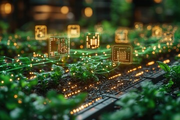 Smart farming technology with digital interface in a greenhouse.