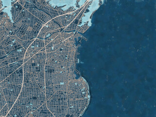 Painterly Style City Map of Yaizu, Japan in a Blue Color Scheme.