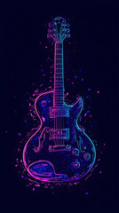 Neon electric guitar with abstract background.