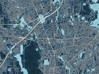 Painterly Style City Map of Yamato, Japan in a Blue Color Scheme.