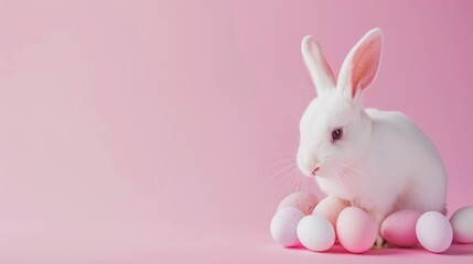Obraz premium Adorable White Bunny with Easter Eggs