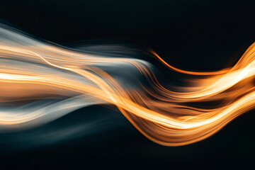 Obraz premium abstract golden and white light trails swirling on a black background