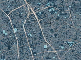 Fototapeta premium Painterly Style City Map of Yono, Japan in a Blue Color Scheme.