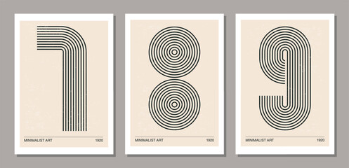 Set of posters in 70s style with retro numbers