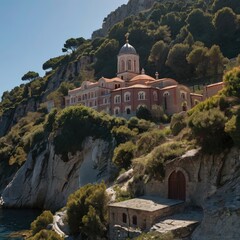 city of athos with mountain landscape