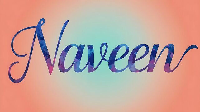 name Naveen artistic blue typography against gradient peach background