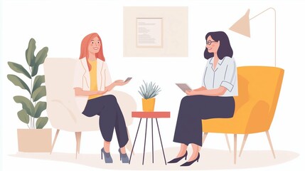 Fototapeta premium Woman patient conversation smiling sitting. 