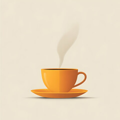 Obraz premium A steaming cup of coffee on a beige background.
