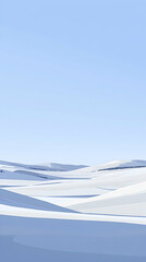 A vast, snow-covered landscape stretches out under a clear blue sky, creating a serene and minimalist winter scene.