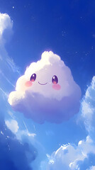 A cartoon cloud with a happy face in a blue sky.