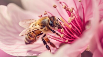 Obraz premium close-up of a bee collecting pollen from a flower