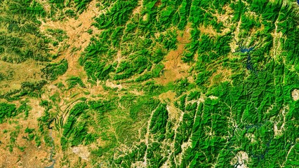 4K Scenic Border of South and North Korea Map, High Resolution Satellite View With No Border, Widescreen 4K Resolution