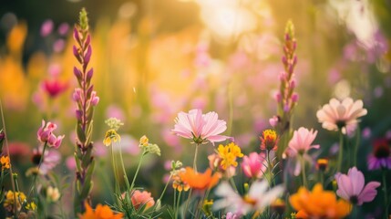 Fototapeta premium Vibrant Wildflowers at Sunset