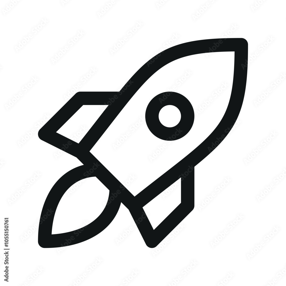 Poster rocket launch ui icon, rocket ship simple line user interface vector symbol